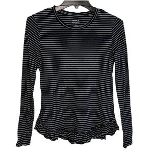 BANANA REPUBLIC FACTORY | Ruffle Hem Blue White Striped Long Sleeve Designer Tee